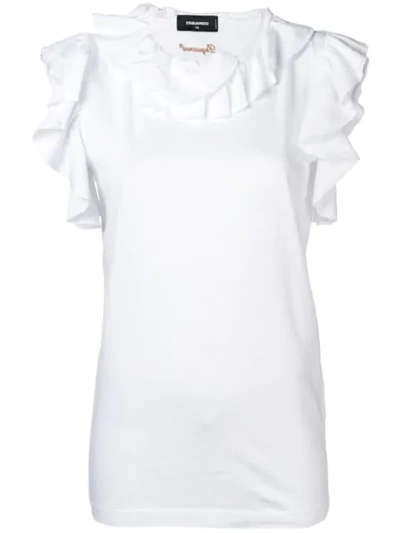 Shop Dsquared2 Ruffle Trim Blouse In White/100