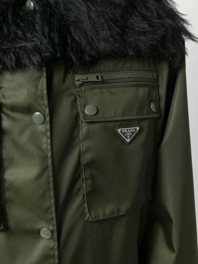 Shop Prada Long Belted Coat In Green