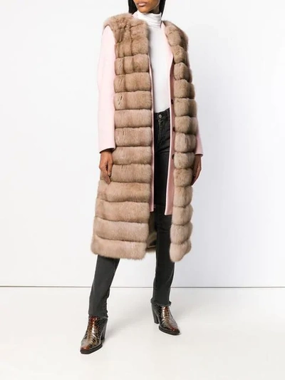 Shop Liska Malva Long Fur Gilet In Tortora