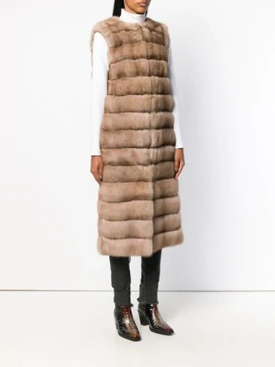 Shop Liska Malva Long Fur Gilet In Tortora