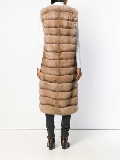 Shop Liska Malva Long Fur Gilet In Tortora