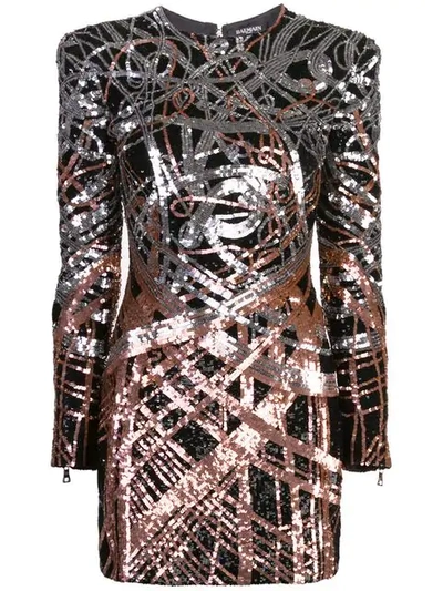 Shop Balmain Sequinned Mini Dress In Black