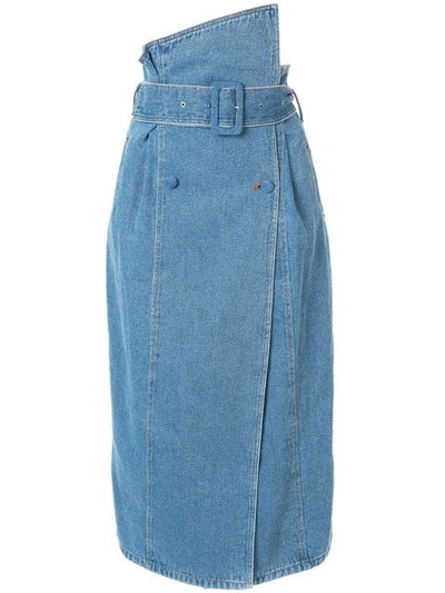 Shop Anna October Asymmetric Waist Denim Skirt - Blue