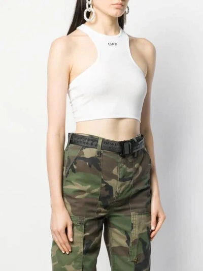 Shop Off-white Racer Back Crop Top In 0110 White Black