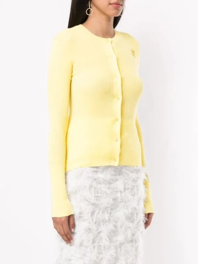 Shop Rochas Ribbed Knit Cardigan In Yellow