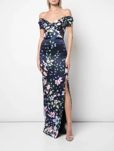 Shop Marchesa Notte Off-the-shoulder Mikado Gown In Blue