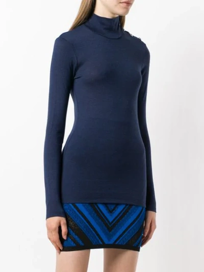 Shop Balmain Fine Knit High Neck Sweater - Blue