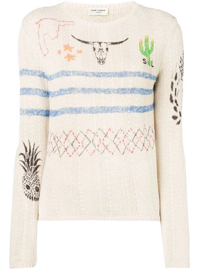 Shop Saint Laurent Arizona Print Sweater In Neutrals
