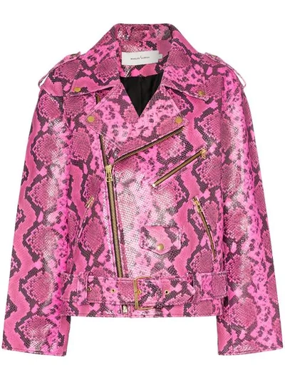 Shop Marques' Almeida Python Effect Leather Biker Jacket In Pink