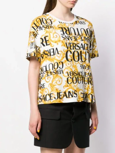 Shop Versace Jeans Couture Baroque Print Logo T-shirt In White