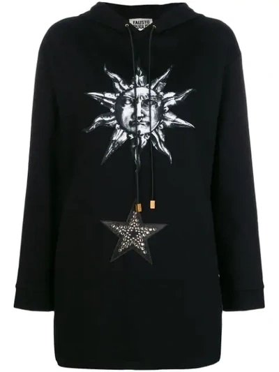 Shop Fausto Puglisi Cosmic Print Hooded Sweatshirt - Black