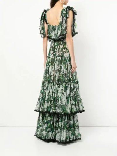 Shop Dolce & Gabbana White Geranium Printed Long Tiered Dress In Green
