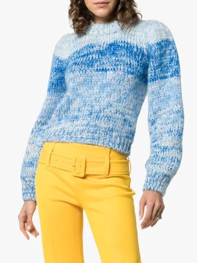 Shop Ganni Julliard Knitted Long Sleeve Jumper In Blue