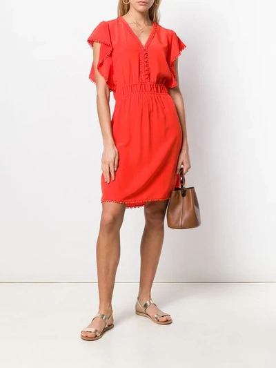 Shop Vanessa Bruno Embellished V-neck Midi Dress In Orange
