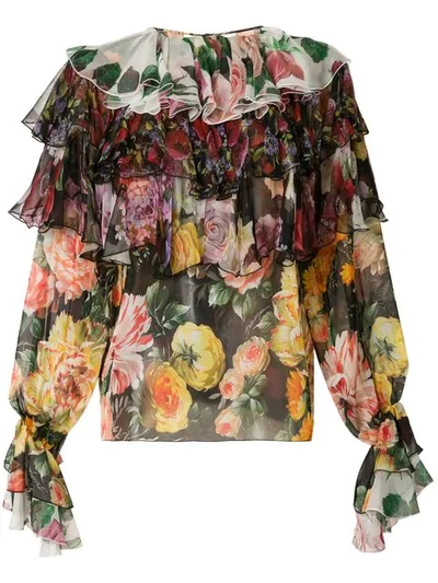 Shop Dolce & Gabbana Printed Ruffled Blouse In S9311 Mix Fiori