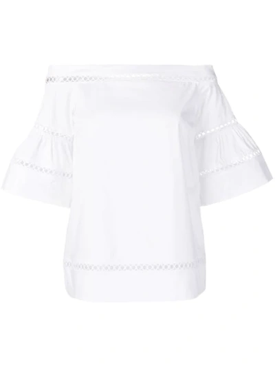 Shop Michael Kors Embroidered Off Shoulder Blouse In White
