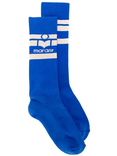 Shop Isabel Marant Logo Knitted Socks In Blue