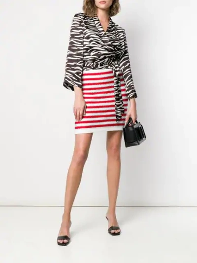 Shop Balmain Striped Mini Skirt In Red