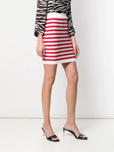 Shop Balmain Striped Mini Skirt In Red