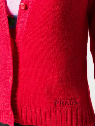 Shop Prada Fine Knit Cardigan In Red