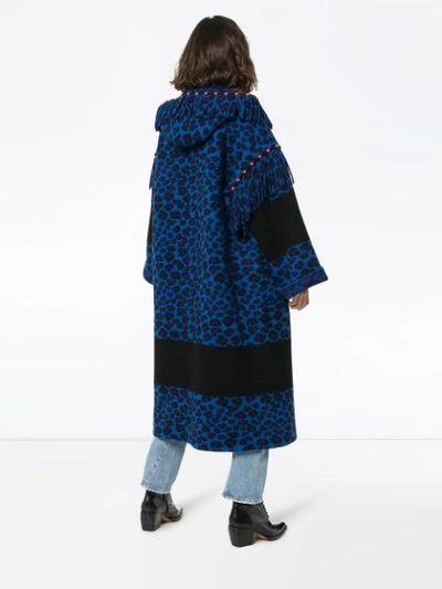 Shop Alanui Animalier Knit Wool Coat - Blue