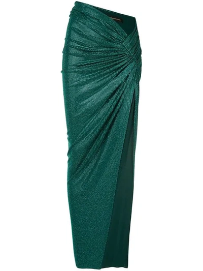 Shop Alexandre Vauthier Draped Thigh Slit Skirt In Green
