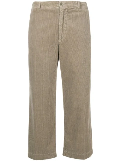 Shop Aspesi Cropped Corduroy Trousers - Neutrals