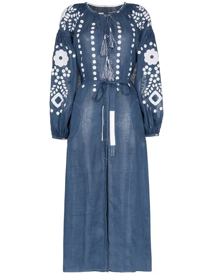 Shop Vita Kin Cherry Blossom Linen Maxi Dress In Blue