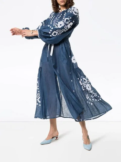 Shop Vita Kin Cherry Blossom Linen Maxi Dress In Blue