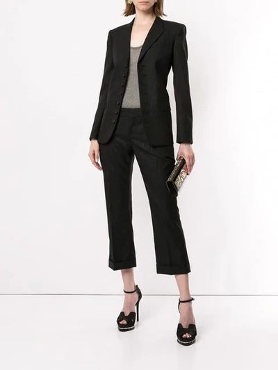 Shop Saint Laurent Cropped Pinstripe Trousers In Black