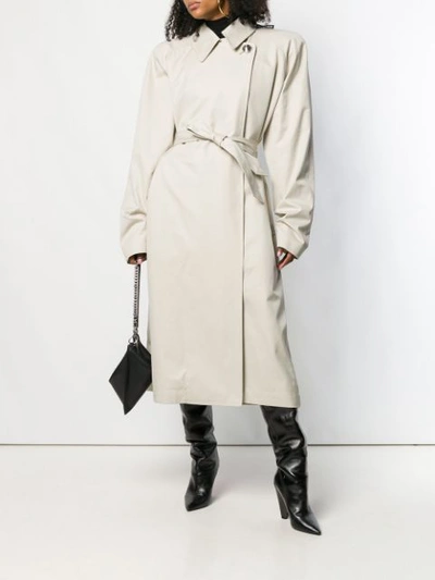 Shop Balenciaga Shoulder Pad Trench Coat - Neutrals