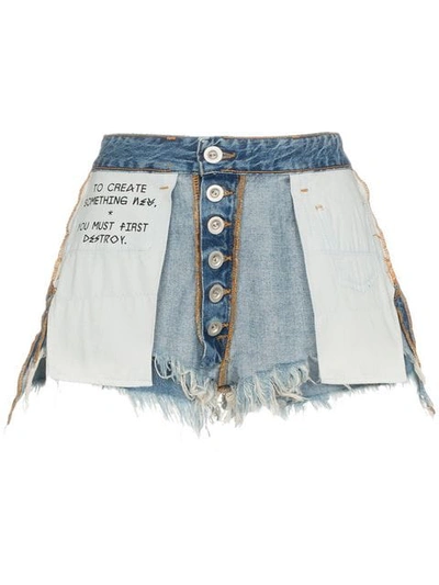 Shop Ben Taverniti Unravel Project Mid Rise Reverse Denim Shorts In Blue