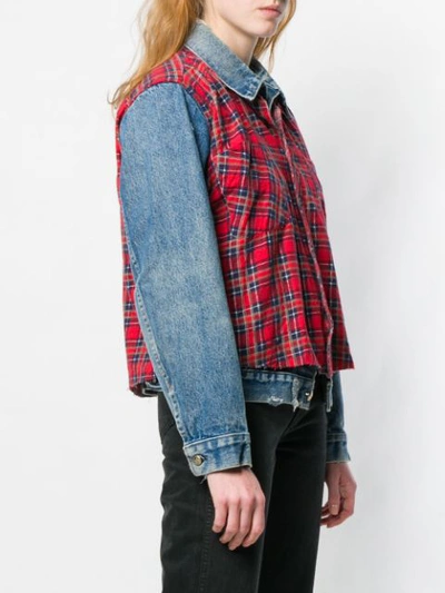 Shop R13 Layered Check Denim Jacket In Blue