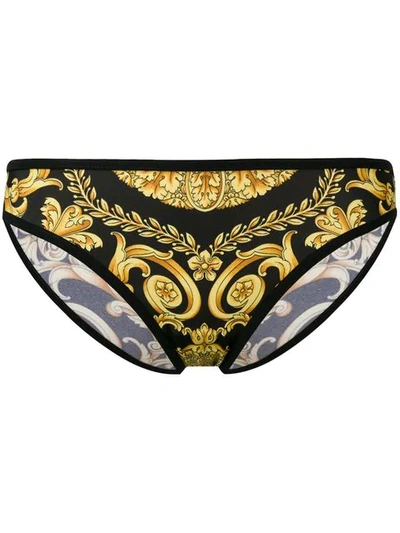 Shop Versace Baroque-print Bikini Bottoms In Black