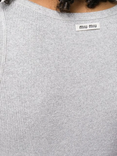 Shop Miu Miu Ribbed Knit Tank Top In Silver