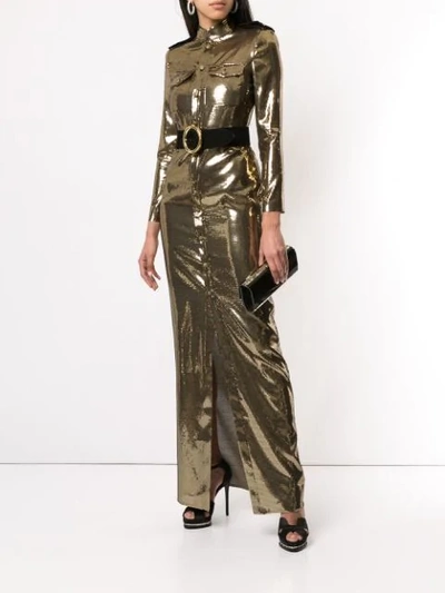 Shop Ralph Lauren Sequin Shirt Dress In Gold