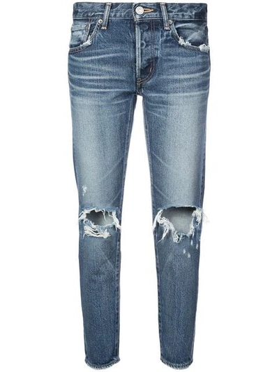 Shop Moussy Vintage Cropped Ripped Knee Jeans - Blue