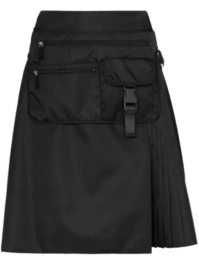 Shop Prada Gabardine Belt Bag Pleated Skirt In F0002 Black