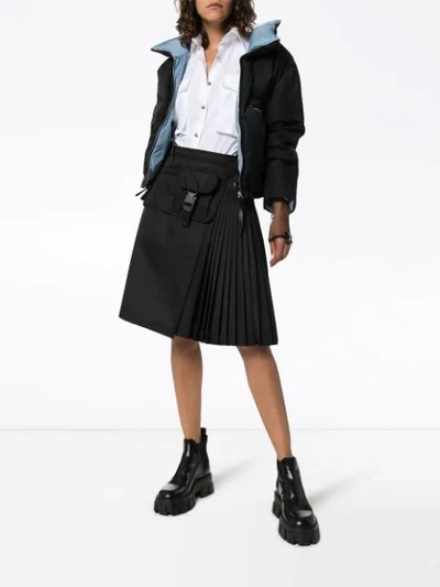 Shop Prada Gabardine Belt Bag Pleated Skirt In F0002 Black