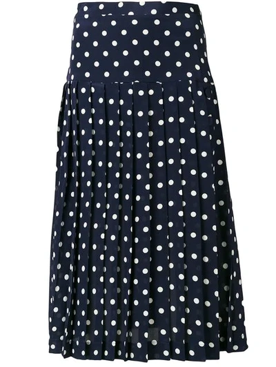 Shop Alessandra Rich Polka Dot Pleated Skirt - Blue