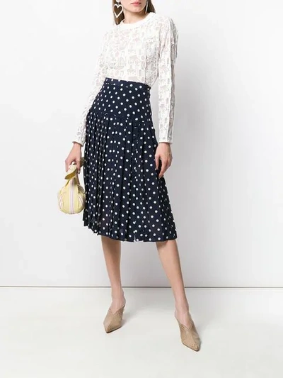 Shop Alessandra Rich Polka Dot Pleated Skirt - Blue
