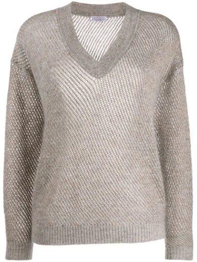 Shop Brunello Cucinelli V-neck Sweatshirt In Grey