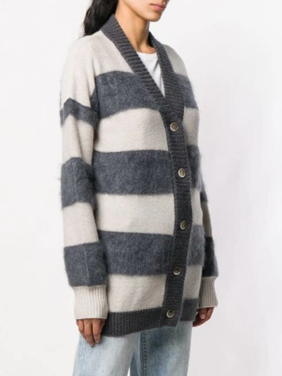 Shop Eleventy Striped Midi Cardigan In Grey