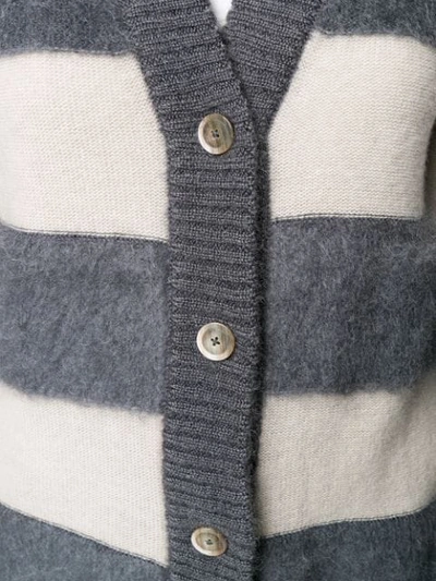 Shop Eleventy Striped Midi Cardigan In Grey