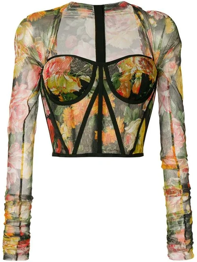 Shop Dolce & Gabbana Floral Print Bustier Top In Black