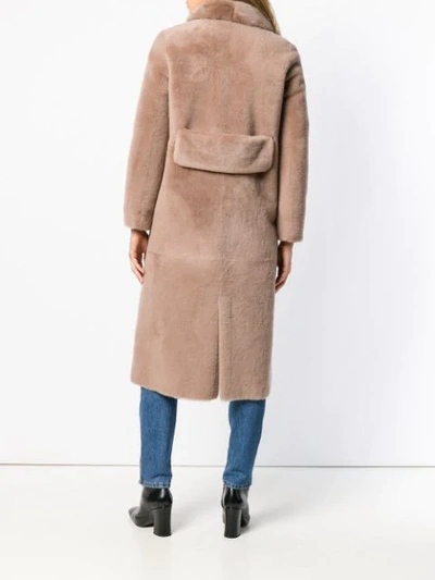 Shop Blancha Long Fur Coat - Neutrals