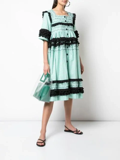 Shop Molly Goddard Gingham Stitched Dress In Green