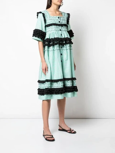 Shop Molly Goddard Gingham Stitched Dress In Green