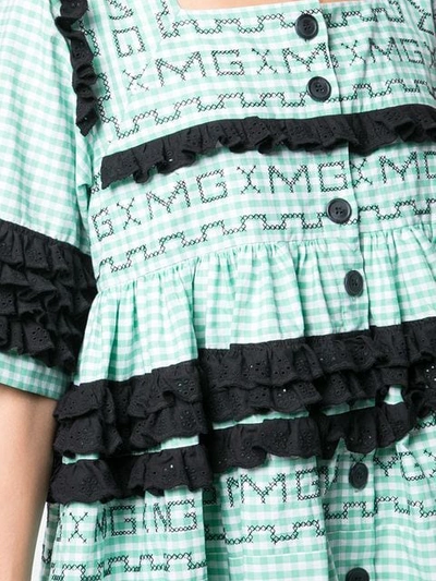 Shop Molly Goddard Gingham Stitched Dress In Green