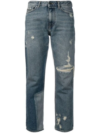 Shop Diesel Black Gold Straight Jeans With Bleached Patch In Blue